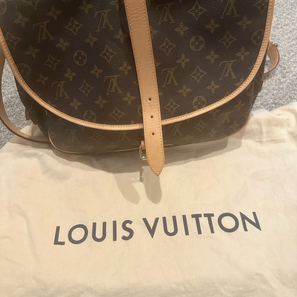 Louis Vuitton Brown Monogram Bag with Tan Leather Saumur 35 Messenger Bag
